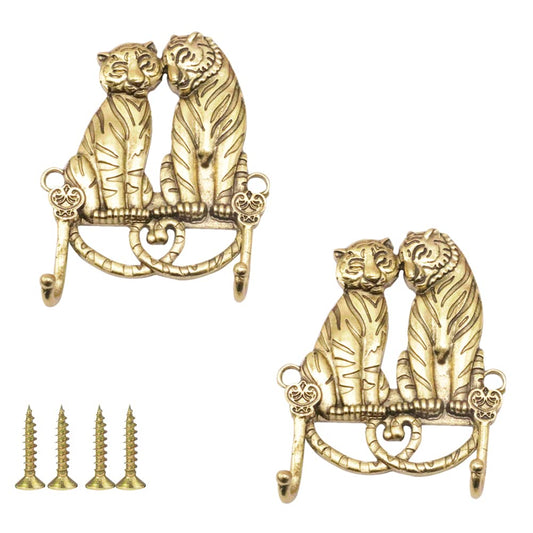 Cucumis 2 Pcs Coat Hooks Wall Mounted - Tiger Wall Hooks, Lovely Hanger Hooks, Bathroom Hooks - Pack of Hooks for Keys, Gowns, Coats (Gold)