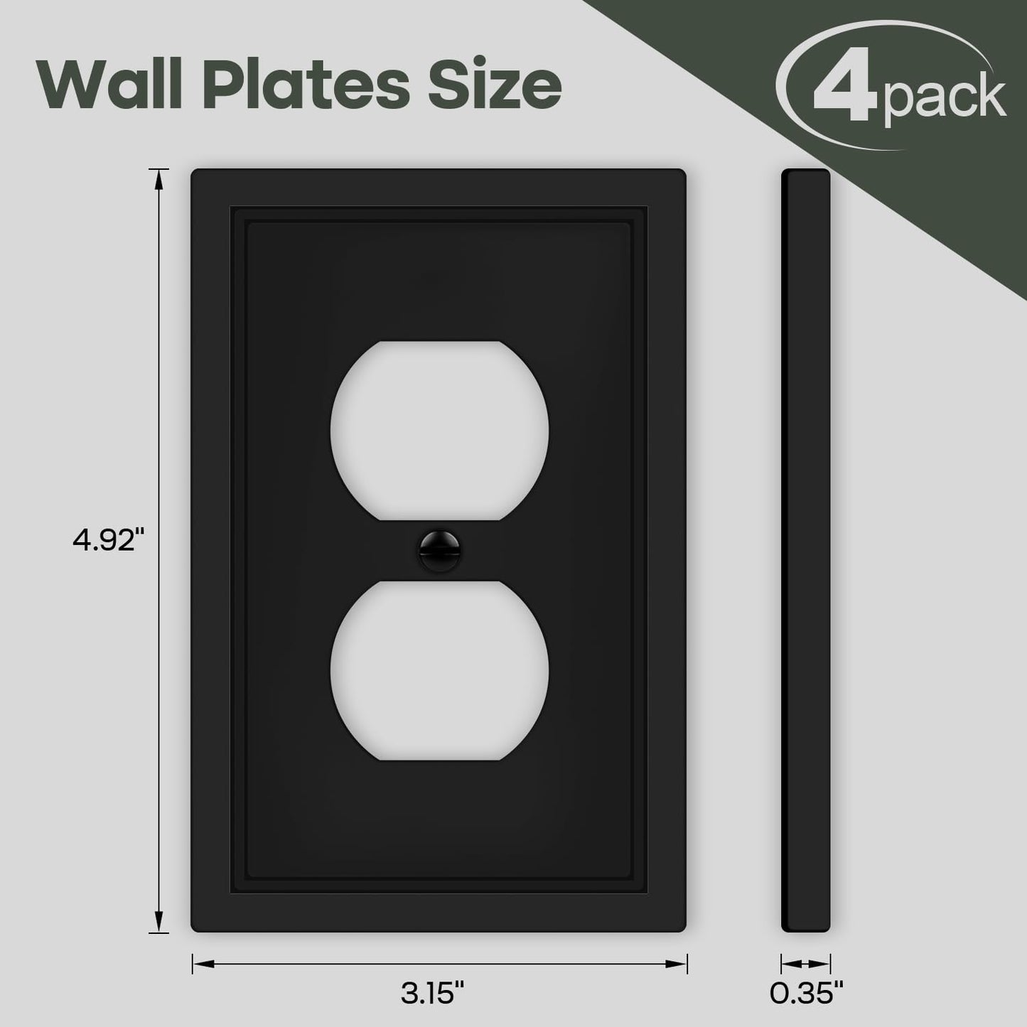 Matte Black Decorative Outlet Cover Wall Plates, Classic Switch Plates and Outlet Covers, Natural Bamboo Fiber Wall Plates for Electrical Outlets, Duplex Receptacle Cover - 4 Pack