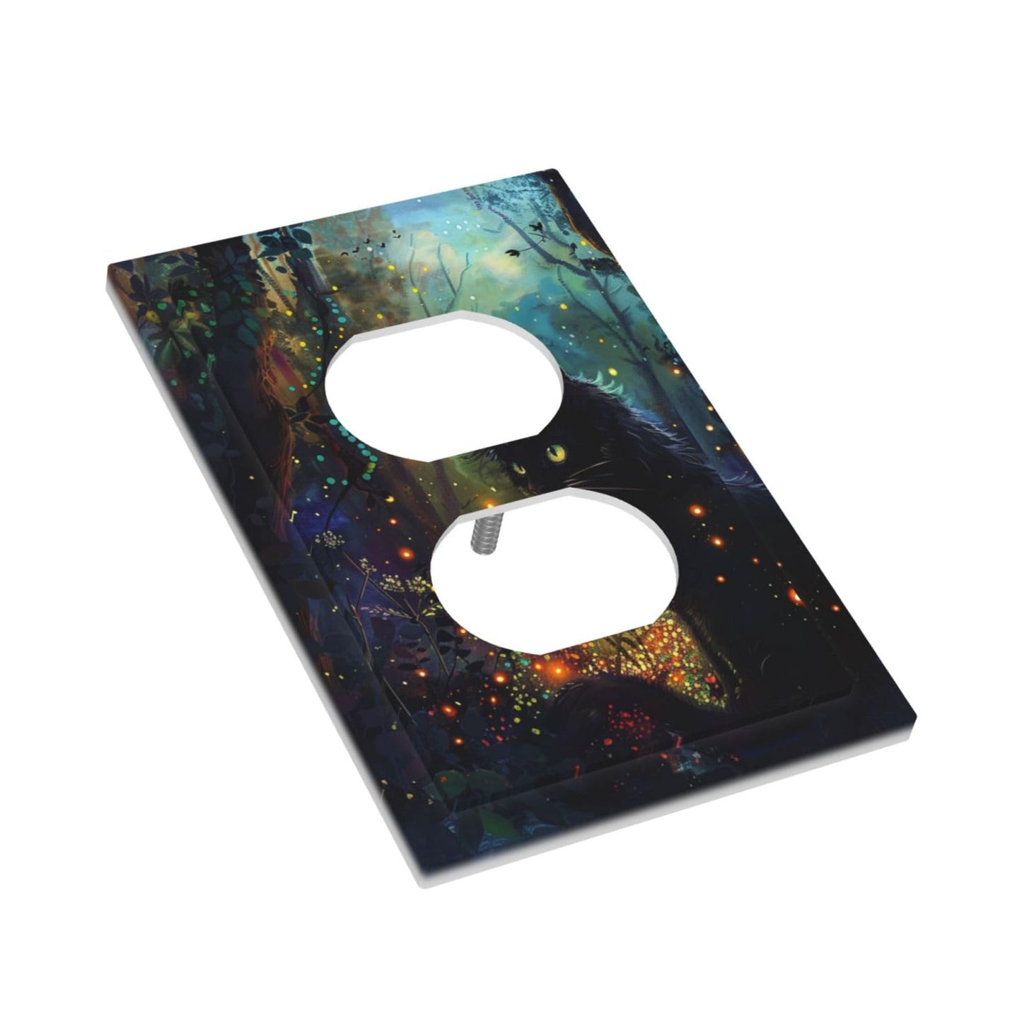 Spshian Decorative Outlet Covers Magic Fantasy Forest Mysterious Black Cat 1 Gang Duplex Light Switch Cover Plate Electrical Switch plates Wall Plates Receptacle Covers for Kid Room Bathroom Decor