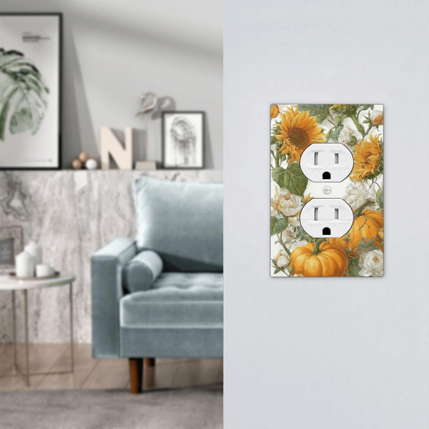 Nadoabtm Outlet Covers Sunflowers Pumpkins And White Roses 1 Gang Duplex Electrical Socket Cover Decorative Switch Plate Covers Light Switch Cover Plate for Bedroom Decor