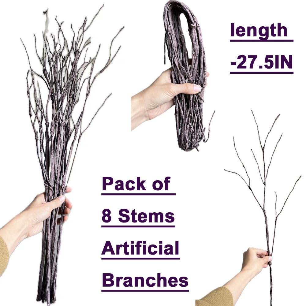Bakoukiter 8PCS Artificial Birch Decorative Branches 27.5IN Lifelike Curly Willow Branches for Vase Flexible Twig Stems for Flower Arrangement Centerpiece Rustic Home Decor