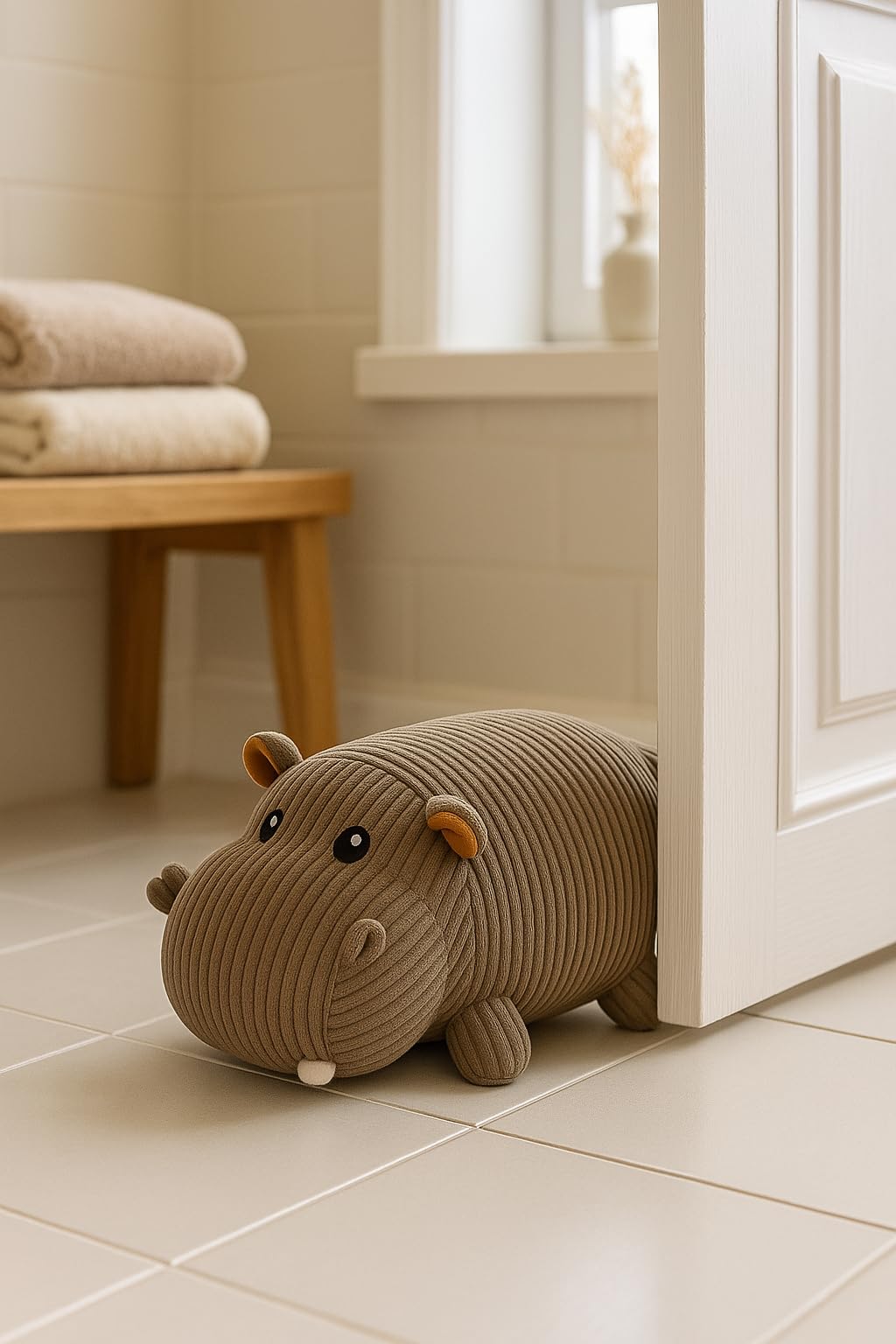 khevga Heavy Door Stopper 3 lbs – Non Slip Fabric Door Stop with Sand Filling – Cute Hippo Door Holder for Floor Protection & Home Décor – Gray