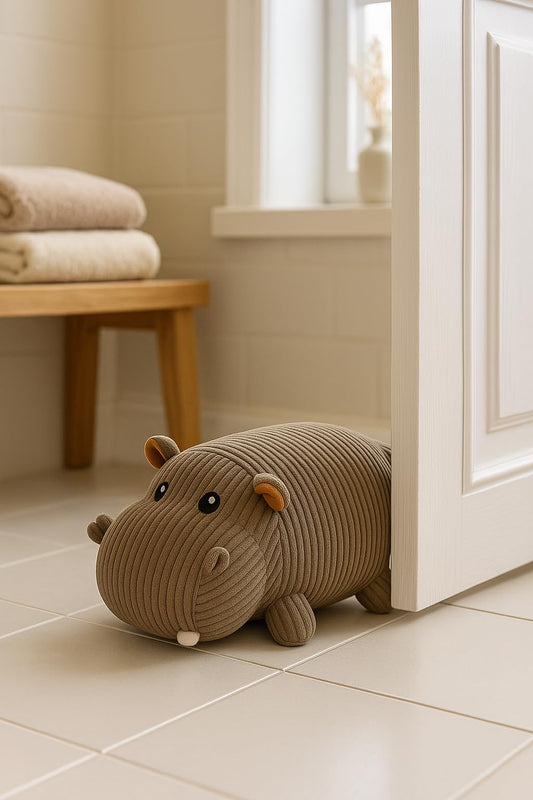 khevga Heavy Door Stopper 3 lbs – Non Slip Fabric Door Stop with Sand Filling – Cute Hippo Door Holder for Floor Protection & Home Décor – Gray