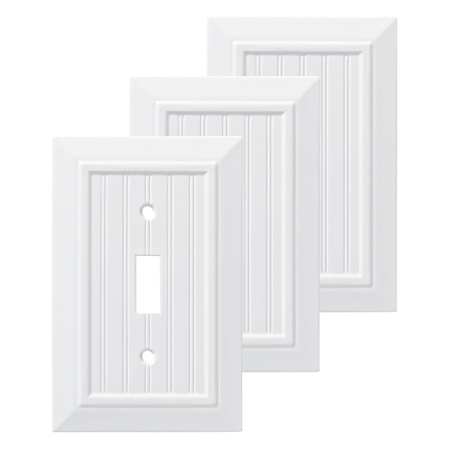 Franklin Brass Classic Beadboard (3-Pack) Decorative Light Switch Cover Wall Plate Pure White 1-Gang Wall Plate Switch/Toggle Plate Guards Electrical Outlet Covers W35265V-PW-C
