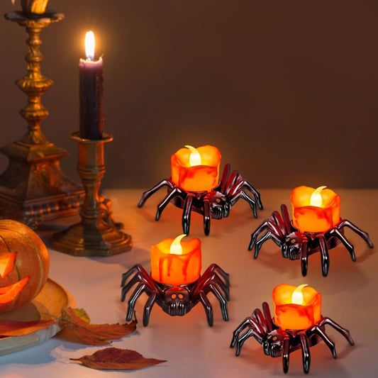 Sakayo 6 PCS Halloween Tea Lights Candles, Battery Operated Halloween's Flameless LED Candles, Spider Tealights Spooky Electric Flickering Fake Candle for Halloween Party Decorations