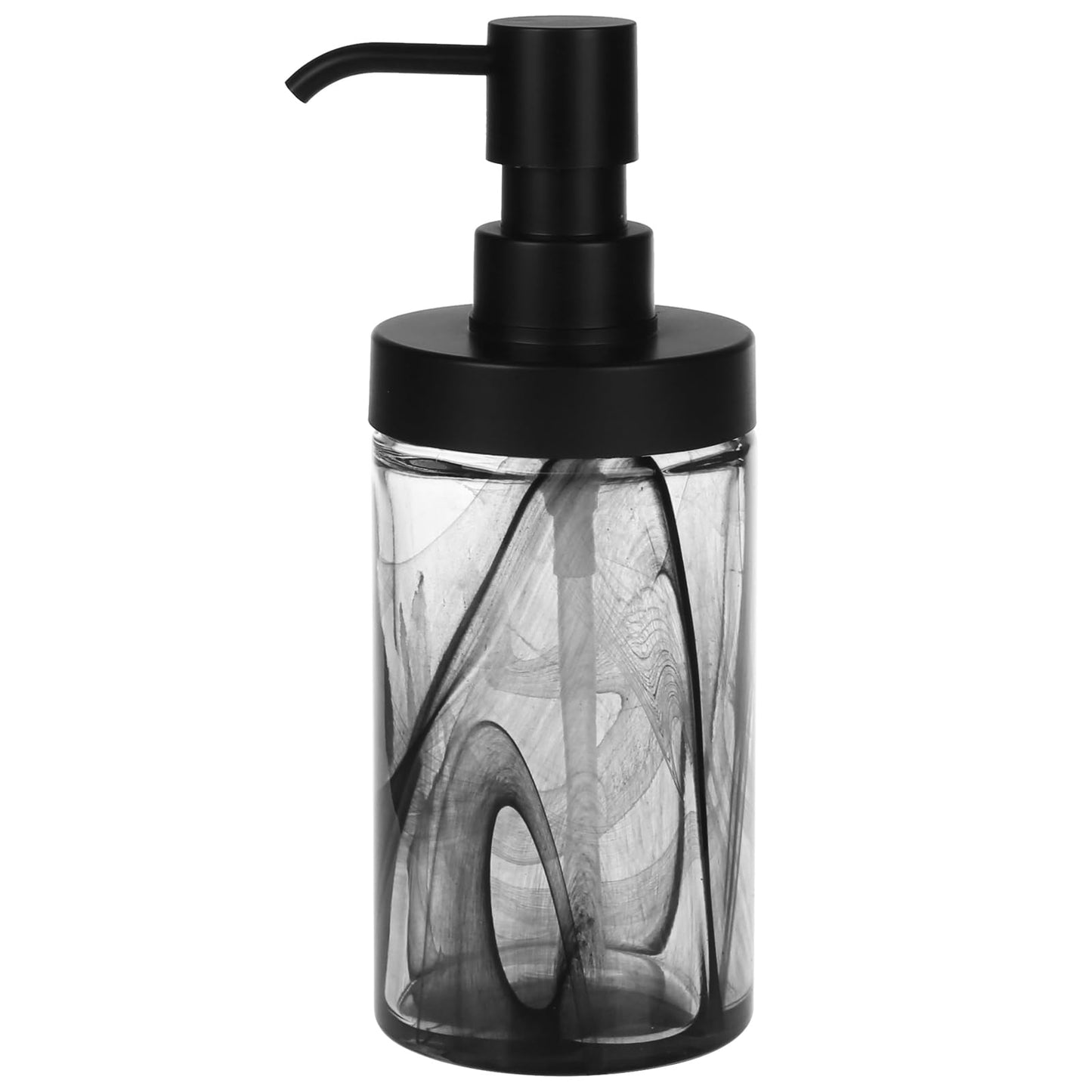 Suanti Soap Dispenser,12.5 Oz Black Moire Wide Open Glass Hand Soap Dispenser, Hand Soap Dispenser for Bathroom & Kitchen, Refillable Black Soap Dispenser with Waterproof Labels