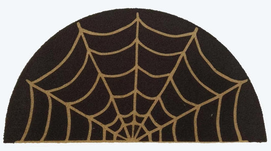 KorhLeoh Spider-Web Welcome Doormat Outdoor-Entrance - Half-Circle-Door-Mat Non-Slip Dark Artifical Coir Mats Halloween Decor 17"x29"