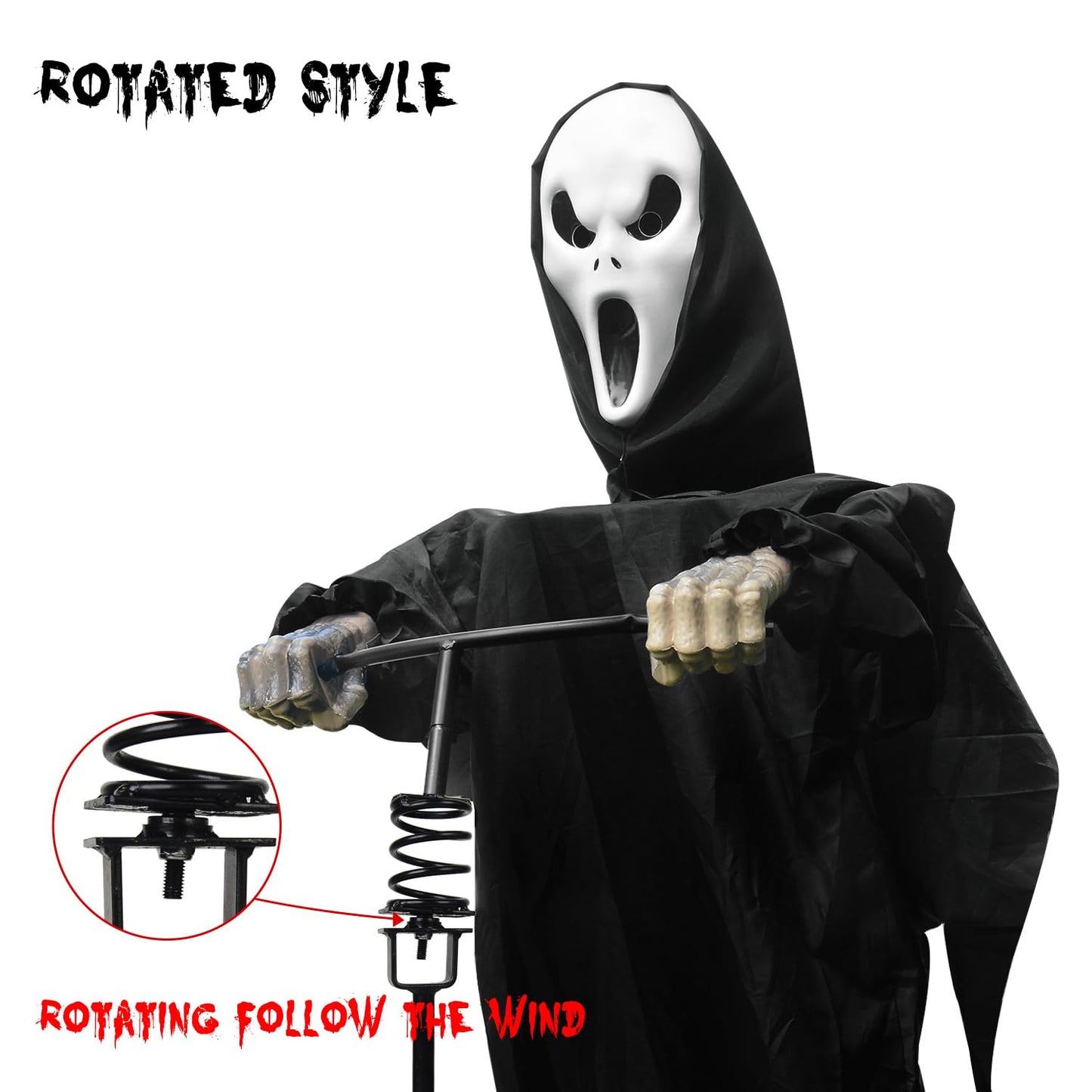 LarpGears Halloween Scarecrow Rotatable Ghost of Death Outdoor Decoration, 7.5Ft Flying Ghost for Garden, Porch, Yard