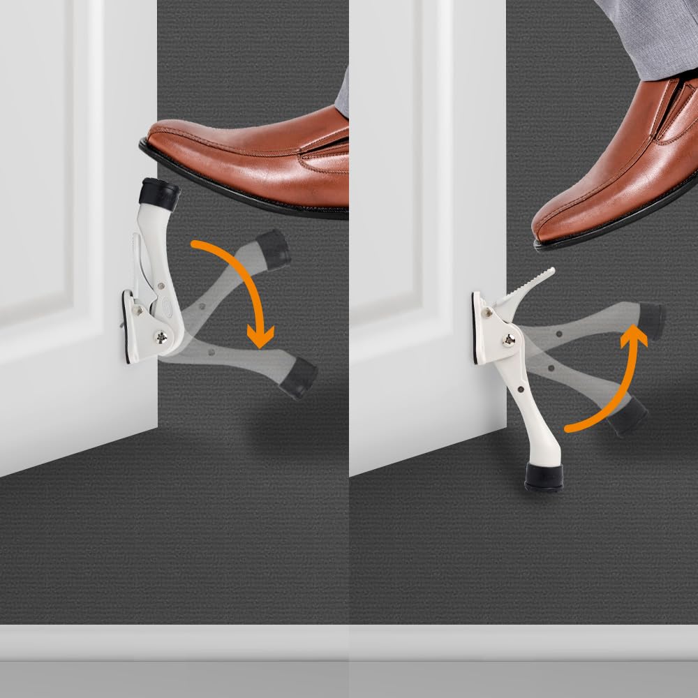 HA SHI Kickdown Door Stopper, Heavy Duty Adjustable White Door Holder Stop