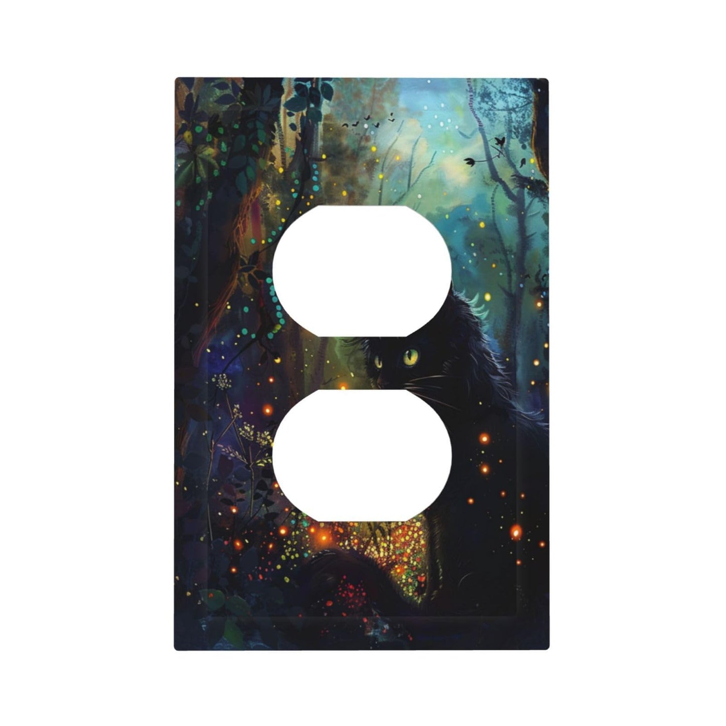Spshian Decorative Outlet Covers Magic Fantasy Forest Mysterious Black Cat 1 Gang Duplex Light Switch Cover Plate Electrical Switch plates Wall Plates Receptacle Covers for Kid Room Bathroom Decor