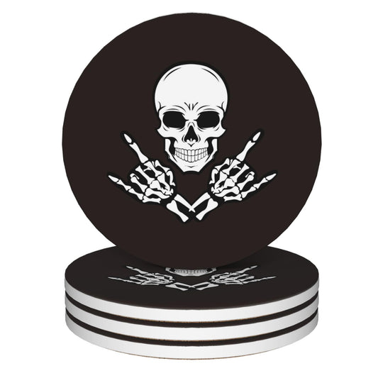 Drink Coasters Set of 4, Skeleton Hands Gestures Rock and Roll Coasters for Drinks Ceramic Coasters with Cork Bottom for Kinds of Mugs and Cups,Home Decor,4''