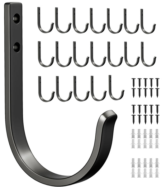 Josmimic 20-Pack Wall Hooks for Hanging Towel/Coat - 22LB Screw in Metal Hanger Wall Mount, for Outdoor, Closet, Door, Bathrooms, for Backpack, Robe, Black