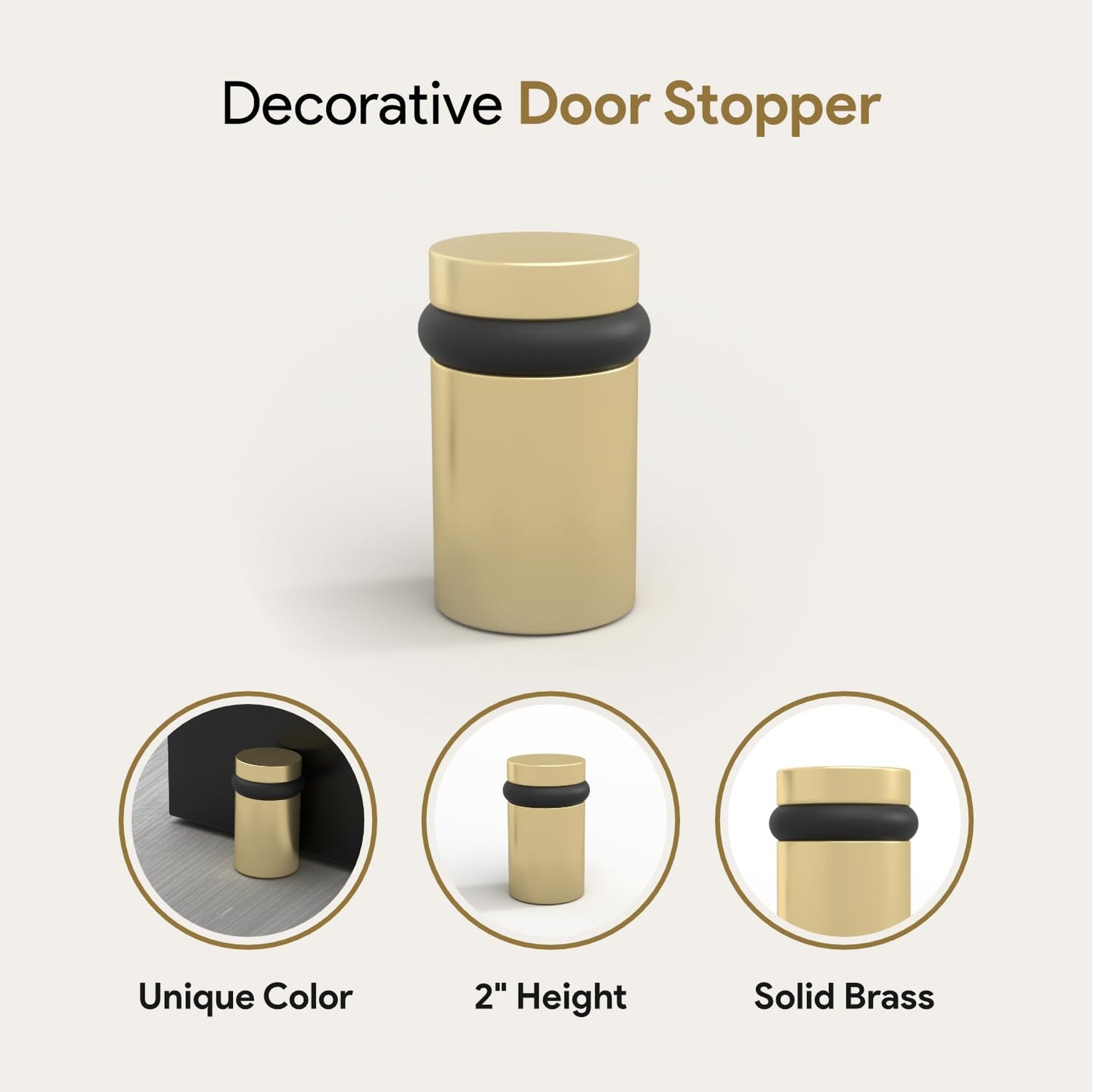 Floor Door Stopper Solid Brass Heavy Duty - Mega Handles, Satin Brass 2in