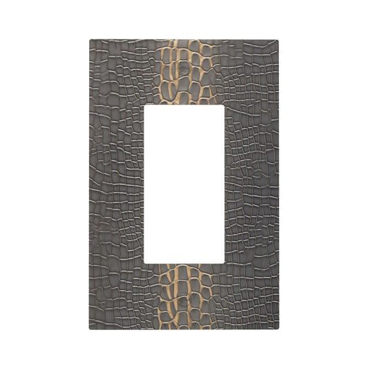 Faux Leather Crocodile Gray Gold Print Decorative Outlet Covers 1 Gang Single Rocker Light Switch Cover Plate Wall Plates GFCI Faceplate for Bedroom Home Decor