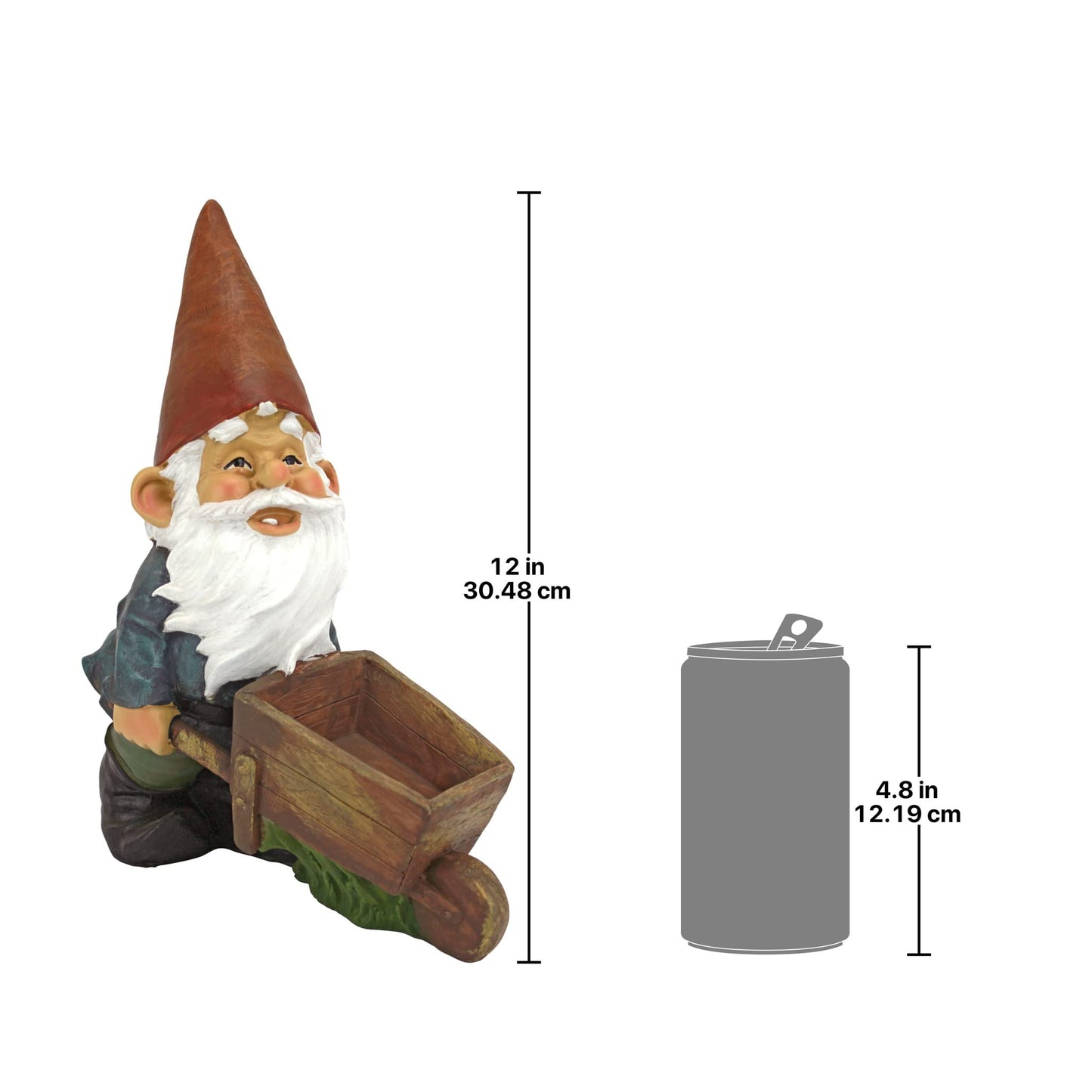 Design Toscano QM2433000 Wheelbarrow Willie Garden Gnome Statue Bird Feeder, 12 inch Multicolored