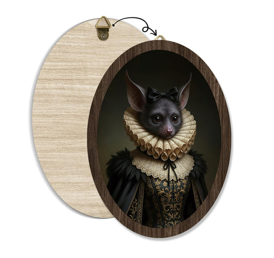 Gothic Bat Victorian Wall Art, Oval Victorian Portrait, Funny Animal Wall Art, Wood Quirky Home Decor, Whimsical Antique Moody Decorations for Living Room Bedroom Bathroom Kitchen Office Apartment, 6
