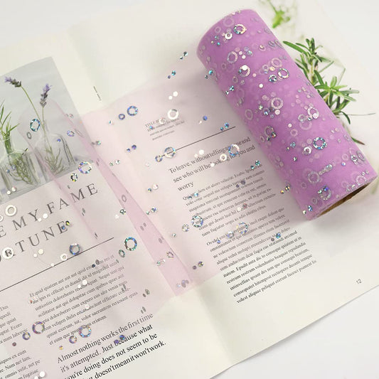 Yuanchuan Sequin Glitter Tulle Rolls 6 inch x 10 Yards (30 feet) Purple for Table Runner Chair Sash Bow Pet Tutu Skirt Sewing Crafting Fabric Wedding Unicorn Halloween Party Gift Ribbon (Purple)