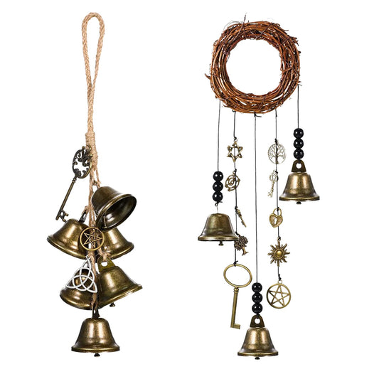 Witch Bells for Door Knob for Protection, Prefdo 2 PCS Witch Wind Chime Kit, Wreath Handmade Hanging, Wiccan Decor for Home Doorknob, Blessing Gifts for Women