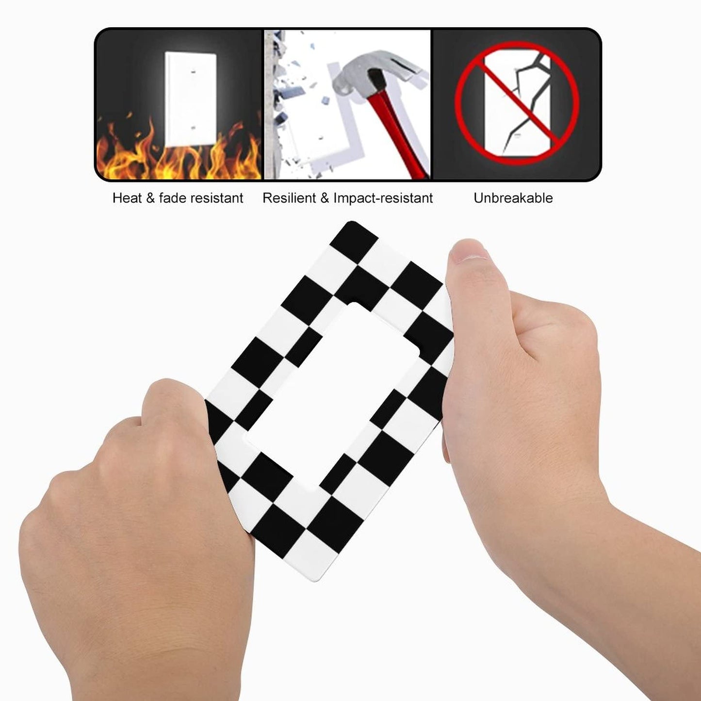 SEPTYK Black White Race Checkered Flag Pattern Light Switch Wall Plate Faceplate Cover Single Rocker 1 Gang Decorator Outlet Receptacle Covers for Home Kitchen Room Bathroom Decor