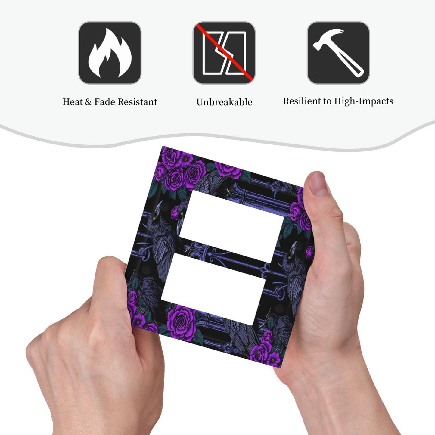 Naiqadnehz Decorative Outlet Covers Gothic Style Crow Purple Flowers 2 Gang Double GFCI Rocker Electrical Wall Panels Light Switch Cover Plate for Bedroom living Room Decor