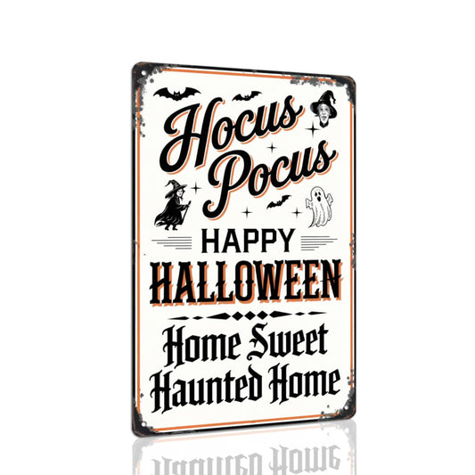 Hocus Pocus Happy Halloween Home Sweet Haunted Home Metal Tin Sign Halloween Theme Wall Hanging Vintage Style Wall Decor For Halloween Parties, Farmhouse Decor, Entryway, Living Room Decorative Signs & Plaques 8x12 Inch