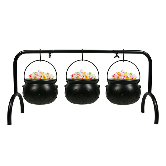 Darnassus Halloween Cauldron on Rack - Set of 3 Witches Serving Bowls, Candy Bowl, Black Plastic Decor for Party Decoration