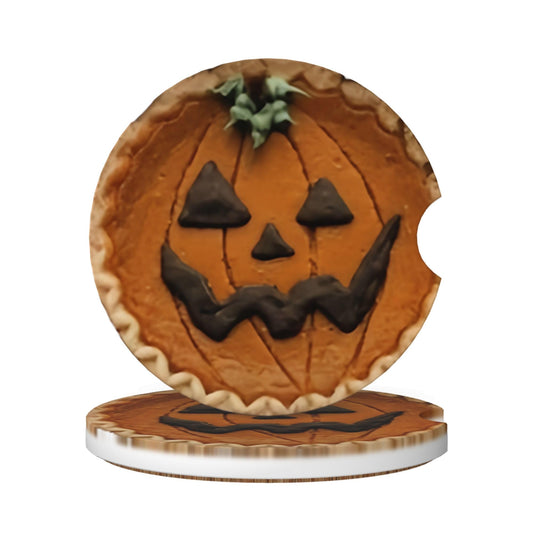 Car Coasters for Cup Holder 2 Pack, 2.56 Inch Absorbent Ceramic Drink Cup Coasters for Car, Anti-Slip Cork Base Interior Accessories for Women & Men - Halloween Pumpkin Pie