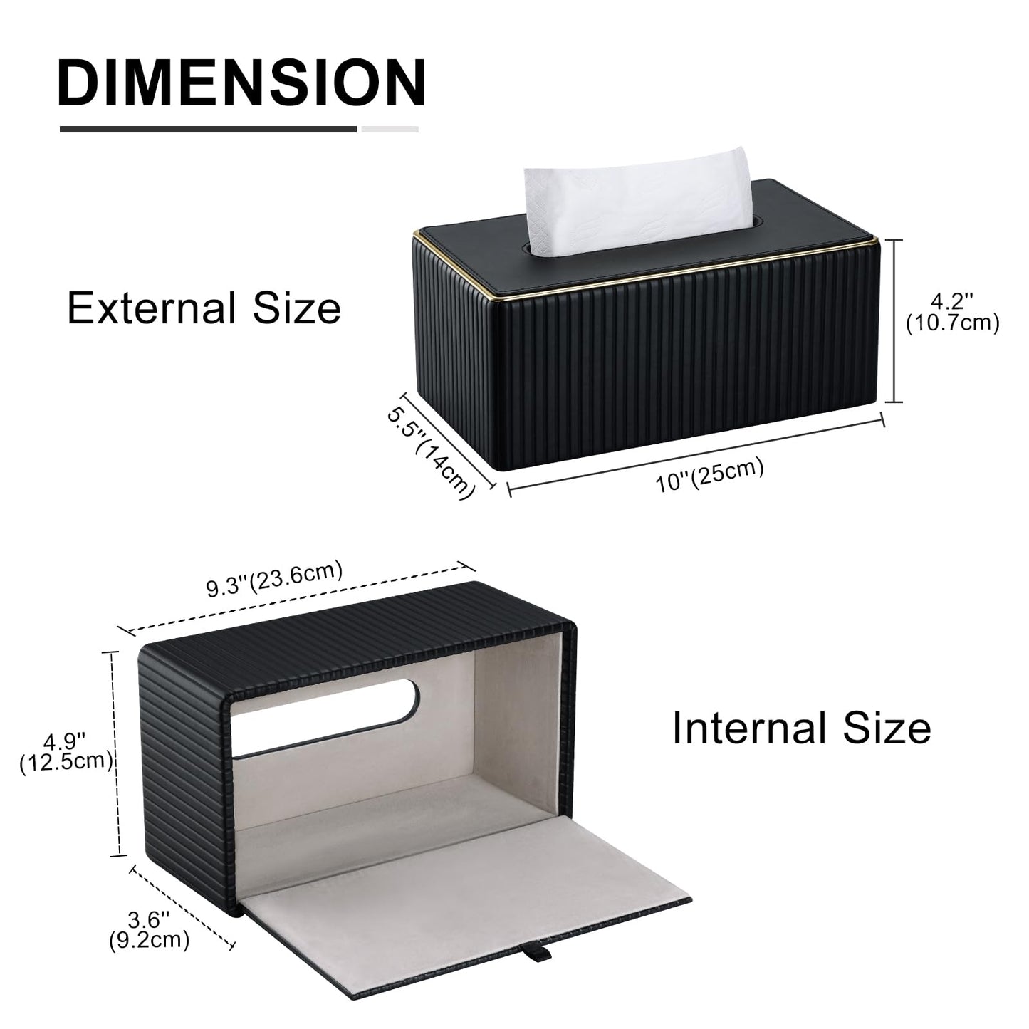 KINGFOM Rectangular Tissue Box Cover, PU Leather Tissue Box Holder with Magnetic Bottom, Napkin & Facial Tissue Holder Dispenser Decorative Box Cover for 120-count (3-Ply) 160-count (2-Ply) Black