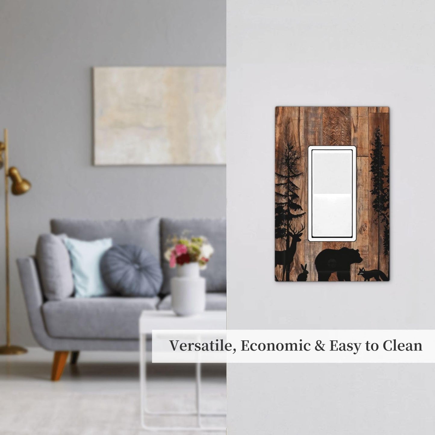 Nadoabtm Decorative Outlet Covers Rustic Woodland Animal Silhouette Bear Deer 1 Gang Single Rocker Light Switch Cover Plate Electrical Switch Plate Cover Gfci Wall Plates For Cabin Farmhouse Decor