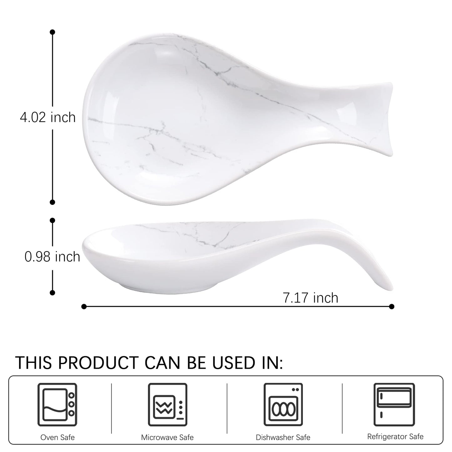 Spoon Rest for Stove Top, Kitchen Spoon Holder, White Marble Spoon Rest for Counter, Ceramic Cooking Utensil Rest for Spatula, Ladle, ANTIS'S HOME