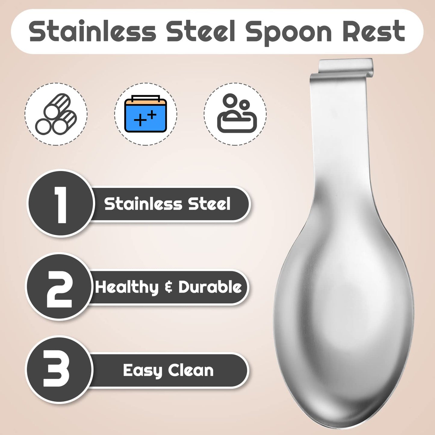 Nuanchu 6 Pcs Stainless Steel Spoon Rest Spatula Ladle Holder Spoon for Stove Top Heavy Duty Spatula Holder for Countertop Dishwasher Safe Utensil Rest for Kitchen, 3.8 x 9.6" (Silver)