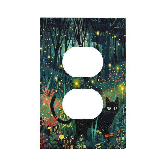 Labliqas Outlet Covers Forest Black Cat Fairy Firefly 1 Gang Duplex Light Switch Cover Plate Decorative Switch Plate Covers Electrical Socket Cover for Kids room Home Decor