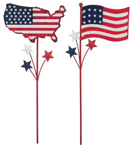Regal Art & Gift Americana Garden Stake Set of 2, Patriotic Metal Plant Picks, Weather-Resistant Decorative Outdoor Art for Flower Beds and Potted Plants – Flag