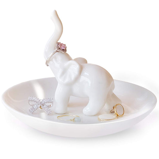 PUDDING CABIN White Elephant Ring Holder Dish Ring Tray for Jewelry | Elephant Gifts for Women Christmas, Birthday, Mother's Day