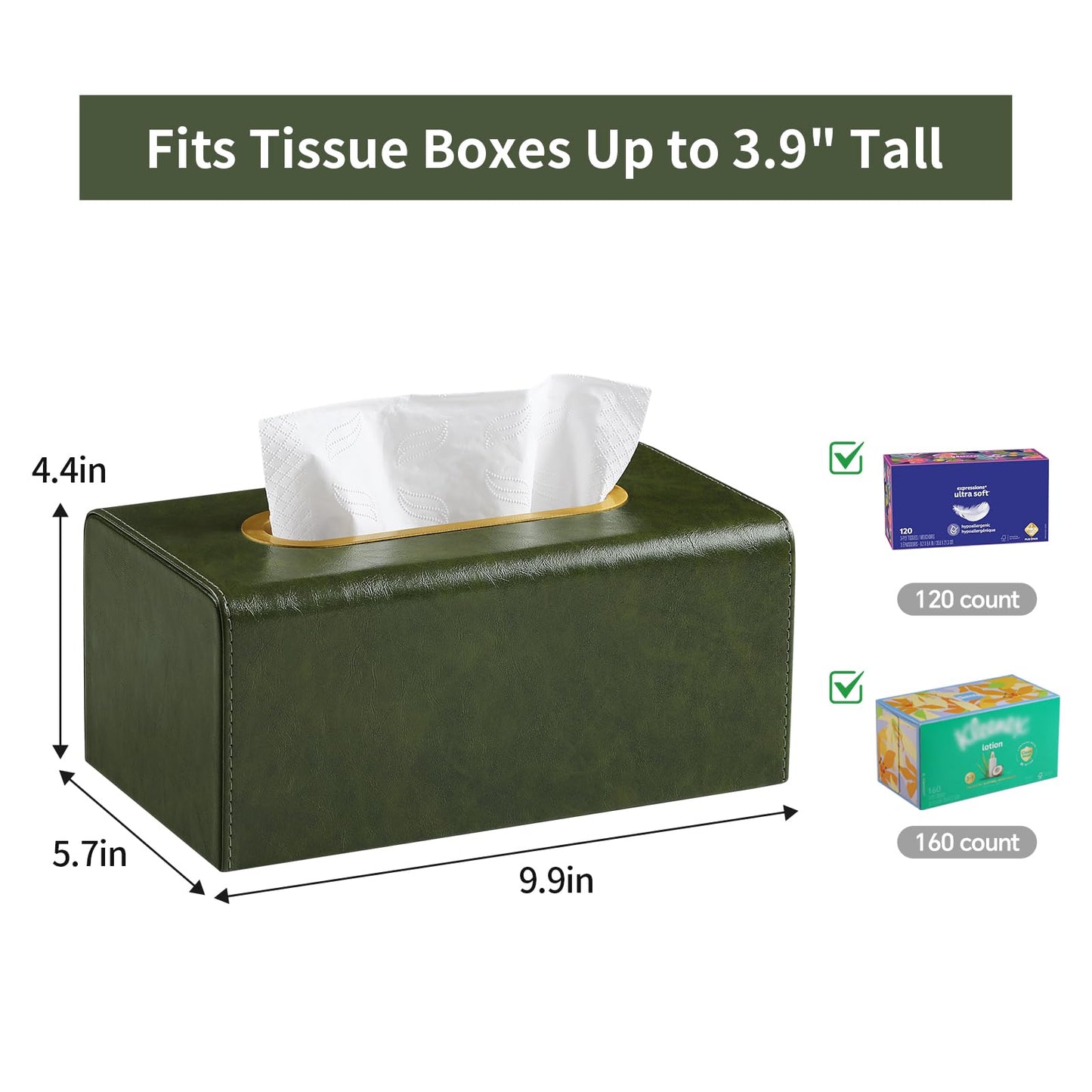 MEIBOOCH PU Leather Tissue Box Cover Rectangular Tissue Box Holder for Boxes Up to 3.9" Tall, Decorative Rectangle Tissue Cover for Bathroom Living Room Car Office (Dark Green)