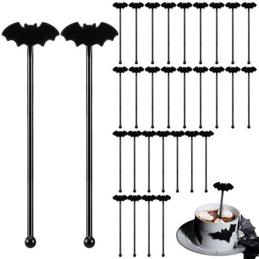 SiliFine 30 Pcs Halloween Swizzle Sticks Plastic Coffee and Cocktail Stirrers Fall Thanksgiving Drink Stirrers Cocktail Mixers for Halloween Fall Autumn Party Tea Coffee Bar Decoration(Bat)