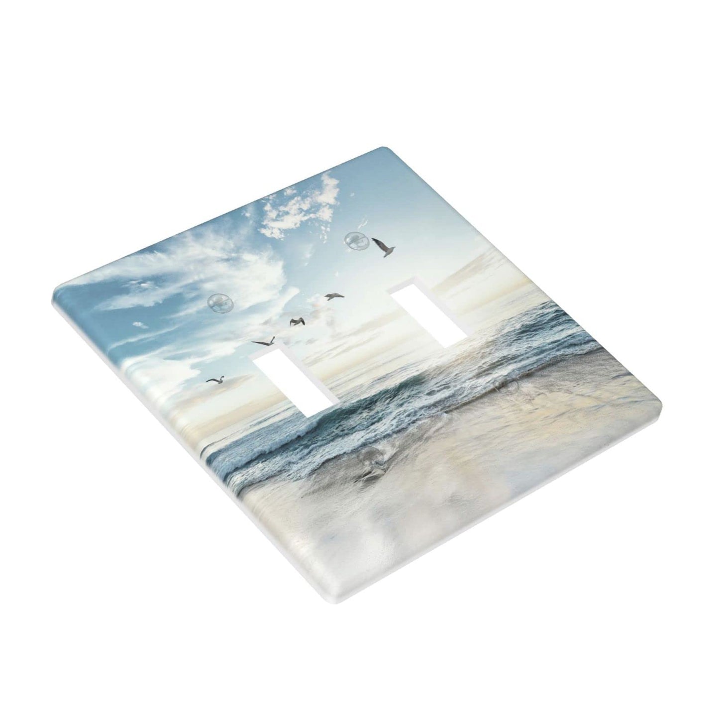 Beach Ocean Scenery Light Switch Cover Decorative Double Switch Plate Toggle Wall Plate 2 Gang Switch Plate Covers for Kitchen Bedroom, 4.5 x 4.5 Inch
