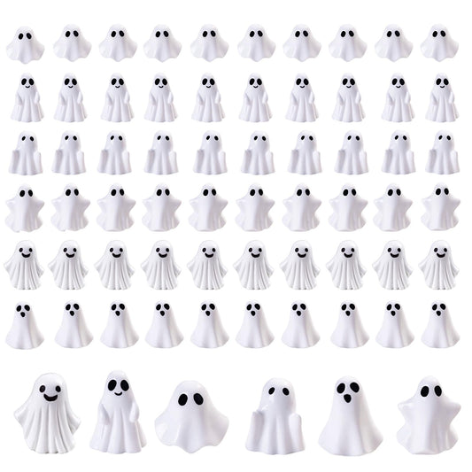 Cutecutedy 60Pcs Mini Resin Ghost Figurines,Tiny Little Ghosts for Halloween Decor,Cute Spooky Vase Filler,Tiered Tray & Table Centerpiece,Miniature Party Favors,Home Decor