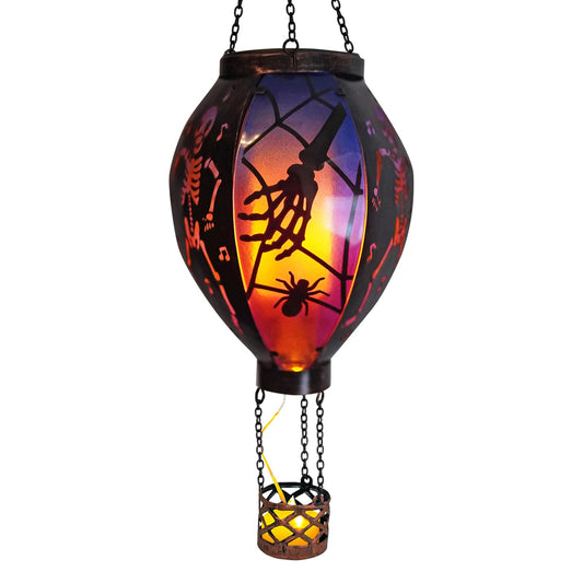 Halloween Outdoor Decorations Hot Air Balloon Solar Lantern with Flickering Flame, Hanging Outdoor Lanterns with Skull Pattern Hollowed-Out Design Halloween Party Decor for Garden, Patio (Halloween)