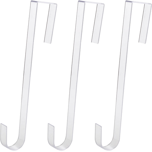 Non Scratch 100% Clear 12in Wreath Hanger 3Pk. Slim Christmas Wreaths Holders for Hanging Fall Halloween Decorations Over Front or Garage Door. Best Long Hooks for Indoor or Outdoor Home Decor.