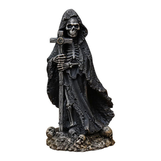 MBVBN Halloween Skeleton Statue - Gothic Decor with Skull Resin Art Sculpture, Cross Cloak Skeleton for Table Decor