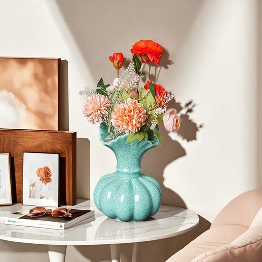 Flower Vase,Pumpkin Ceramic Vase, Ceramic Vase for Decor,Container for Flower, Centerpieces for Dining Table,for Living Room Desk Shelf Decor. (Cowboy Blue)