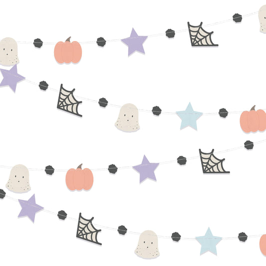 Cheerland Pastel Halloween Garland Cute Halloween Decorations Pastel Spooky Party Pumpkin Flag Spiderweb Ghost Banner Spooky One Boo Birthday Party Supplies Baby Shower Classroom Home Hanging Decor