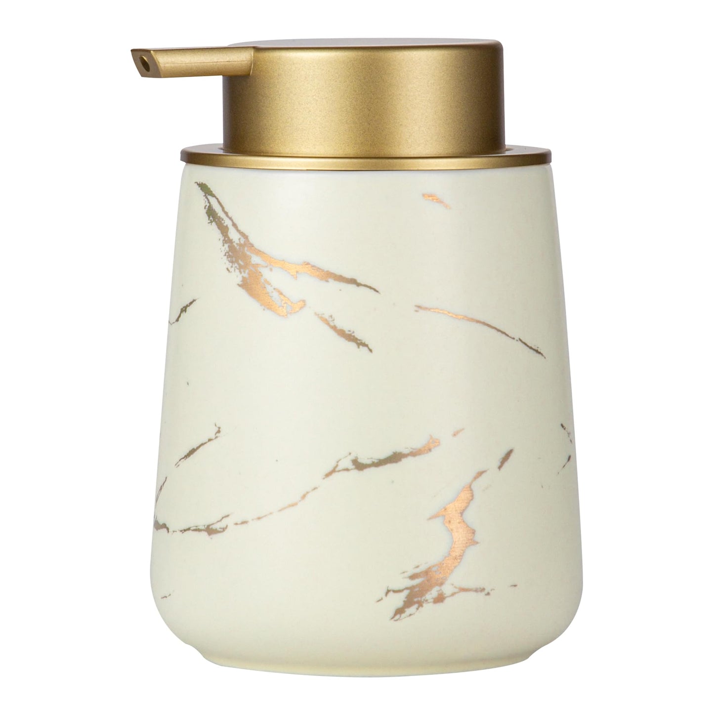Enra Ceramic Gold Soap Dispenser, 12 oz Modern Liquid Hand Soap Dispenser for Bathroom Kitchen with Easy-to-Press(Gold Liquid Type-Beige)