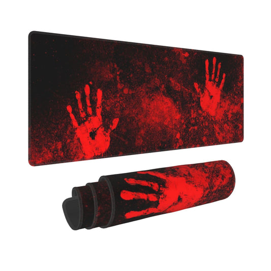 Halloween Scary Horror Red Blood Spatter Bloody Handprint Gaming Keyboard Mouse Pad Mousepad Huge Extended XL Stitched Edge Rubber Sole for Home Office(31.5"X 11.8")