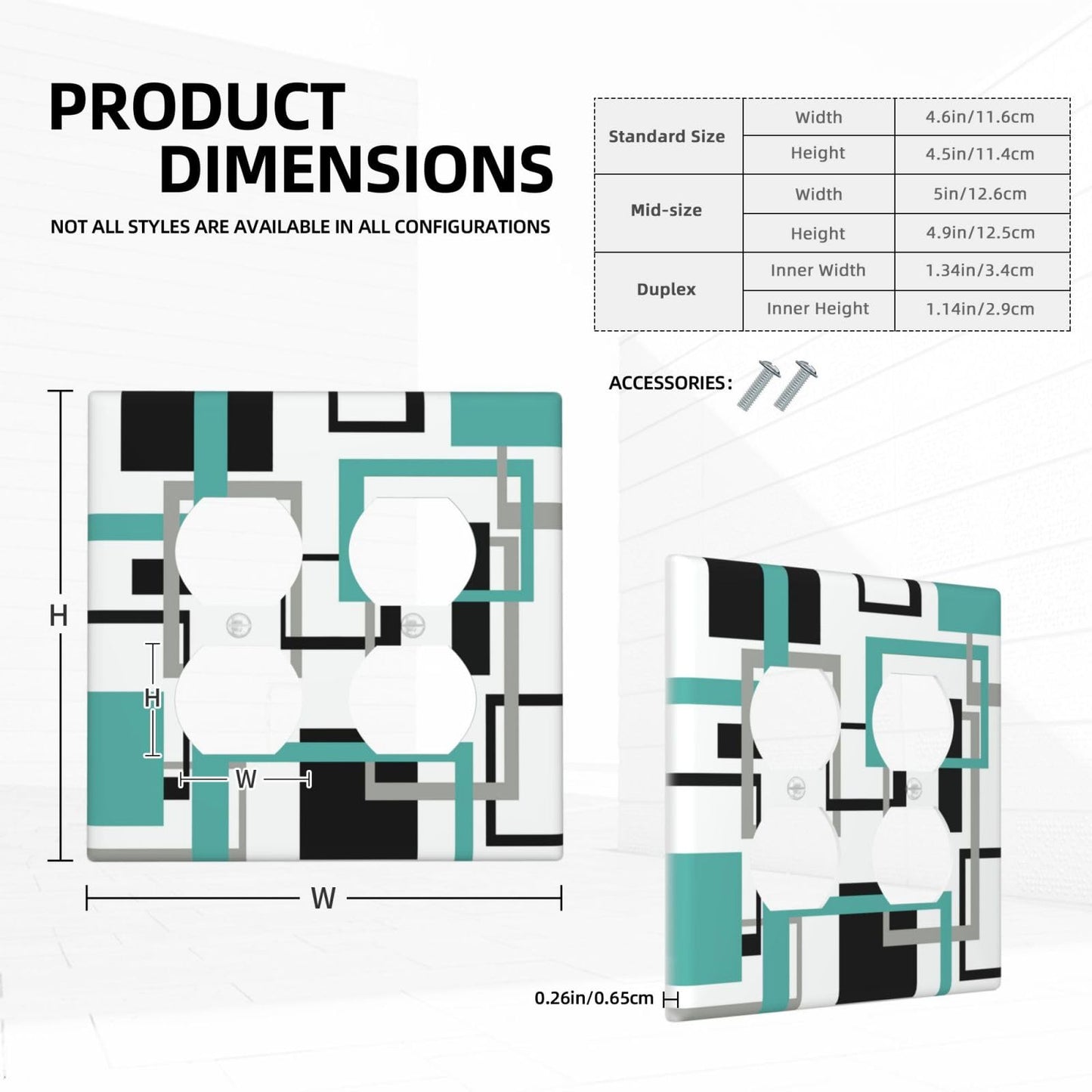 Geometric Turquoise Black Gray Modern Abstract Boho Outlet Covers 2 Gang Double Duplex Decorative Light Switch Covers Electrical Wallplates Socket Faceplate for Office Nursery Decor