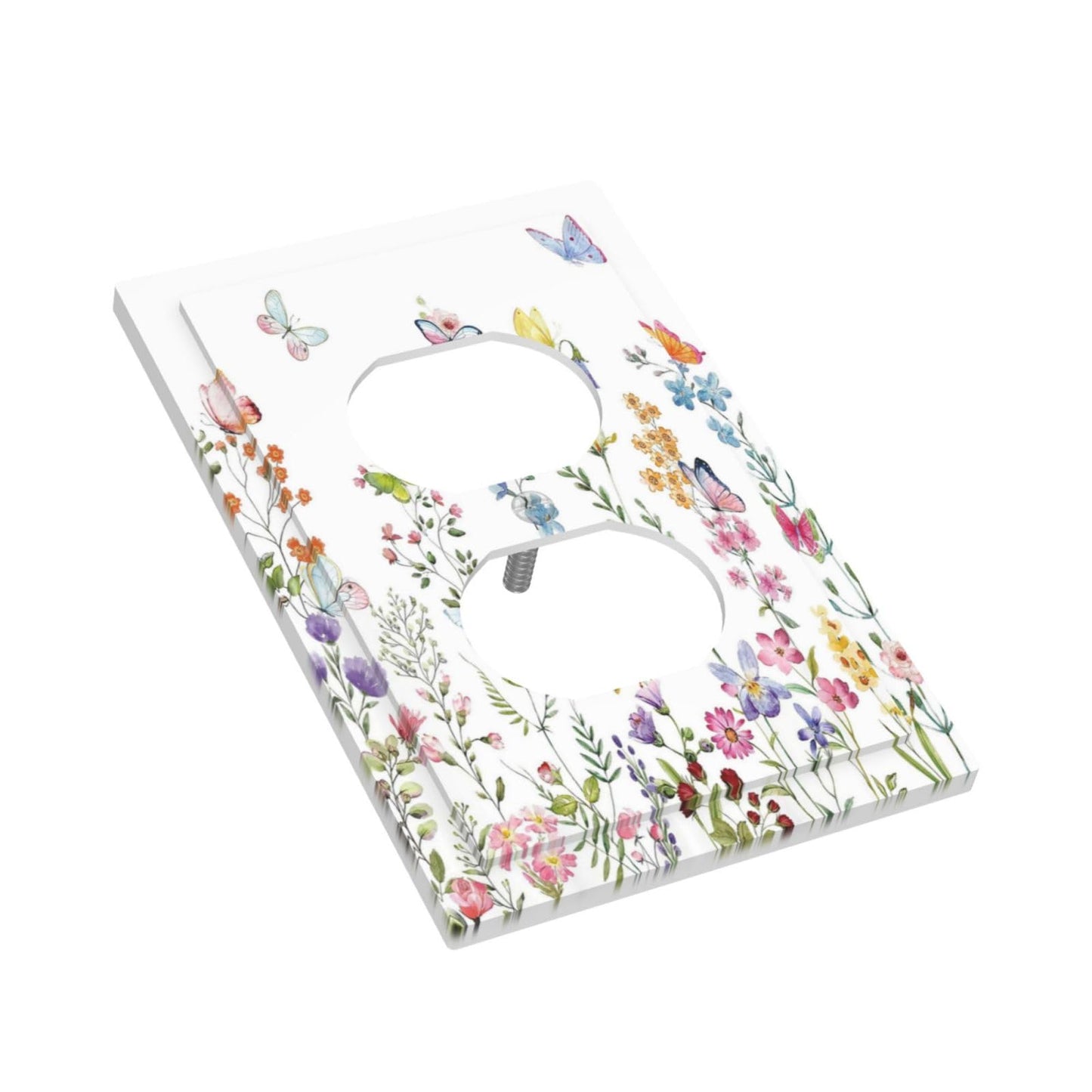 Boho Butterfly Wild Flower Floral Garden 1 Gang Outlet Plate Decorative Single Duplex Wall Plate Covers unique Electrical Receptacle Light Switch Cover Art Faceplate Switchplate for Living Room Decor
