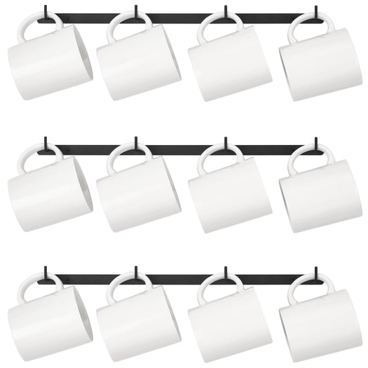 Dahey Metal Coffee Mug Rack Wall Mounted with 12 Mug Hooks, Set of 3, Mug Display Rack Cup Holder Storage for Kitchen Dining Room Coffee Bar, Black