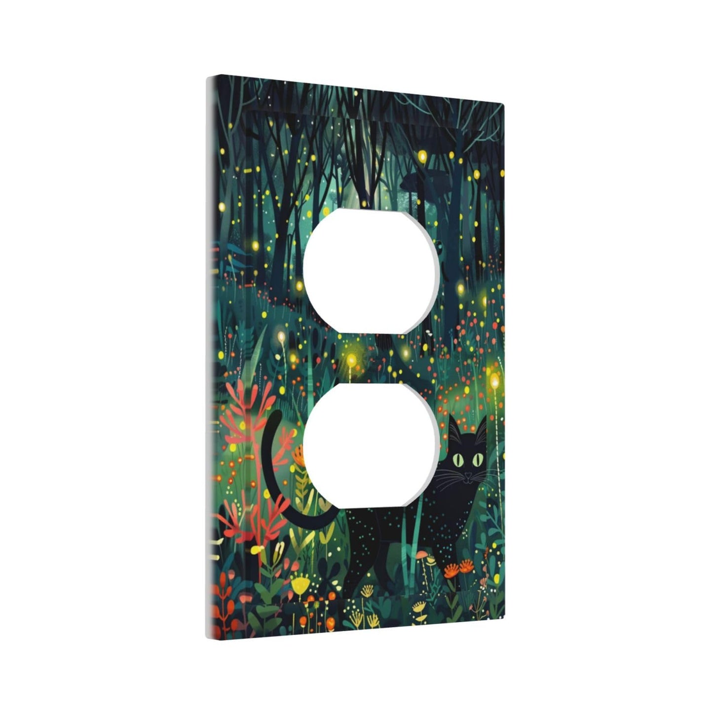 Labliqas Outlet Covers Forest Black Cat Fairy Firefly 1 Gang Duplex Light Switch Cover Plate Decorative Switch Plate Covers Electrical Socket Cover for Kids room Home Decor