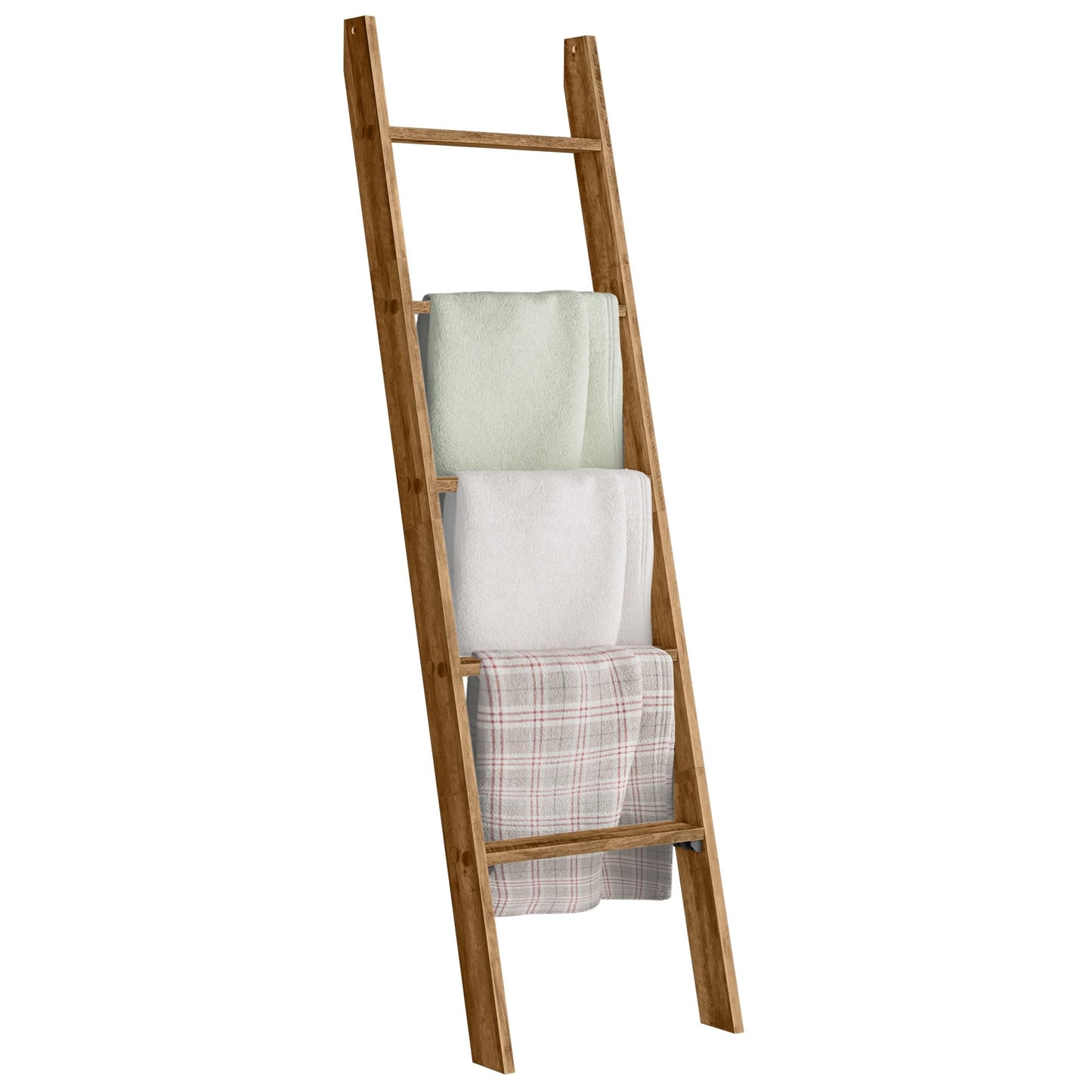 VASAGLE CUSTOS Collection - Blanket Ladder Decorative Farmhouse for the Living Room, 5-Tier Ladder Shelf, Ladder Rack for Storage and Decor, Honey Brown ULLS018K41